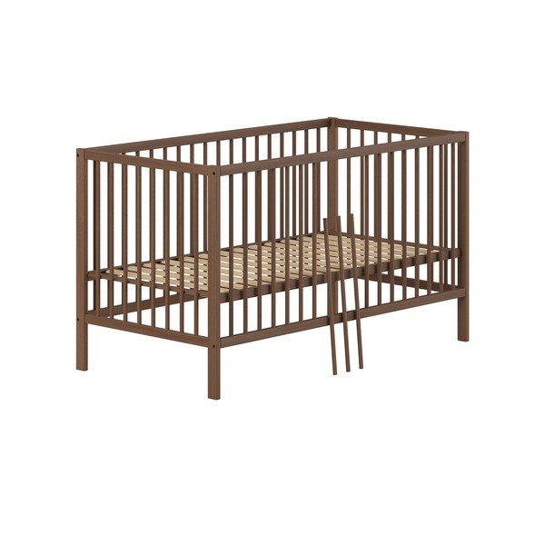 Brązowe łóżeczko z litego drewna bukowego ze zdejmowanym bokiem/z regulowaną wysokością 70x140 cm Dino – Vipack-image-2