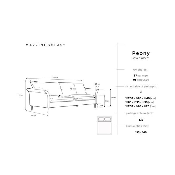 Jasnobrązowa 3-osobowa rozkładana sofa ze schowkiem Mazzini Sofas Peony-image-1