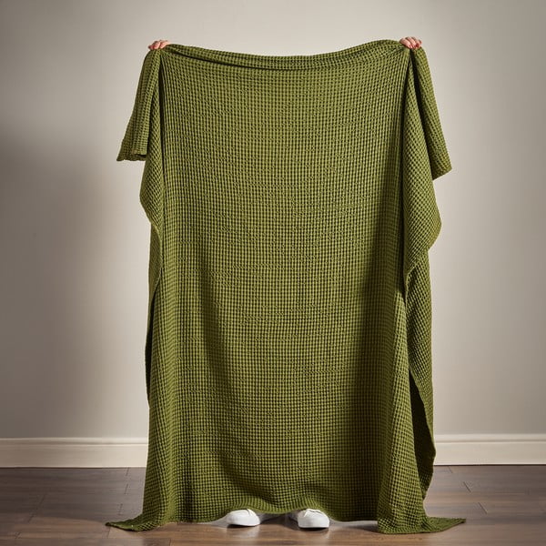 Zielony bawełniany koc 150x200 cm Jaipur Chunky Waffle – Pineapple Elephant-image-2