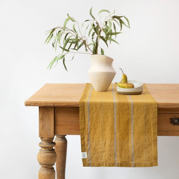 Lniany bieżnik 200x200 cm Amber Bronze Stripes – Linen Tales