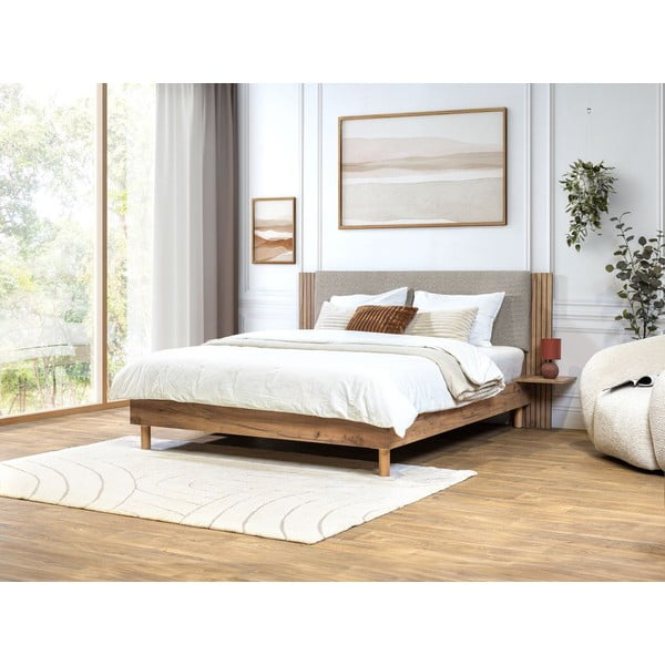 Jasnoszare łóżko dwuosobowe ze stelażem 140x190 cm Lior – Bobochic Paris-image-1