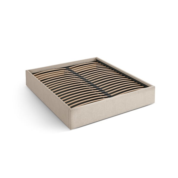 Jasnobrązowe tapicerowane łóżko dwuosobowe ze schowkiem/bez zagłówka ze stelażem 140x200 cm Susan – Micadoni 