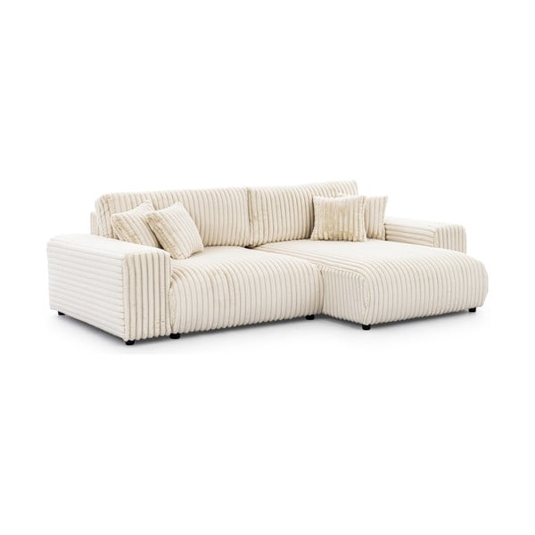 Kremowy sztruksowy rozkładany narożnik ze schowkiem (prawostronny) Sarina – Ropez