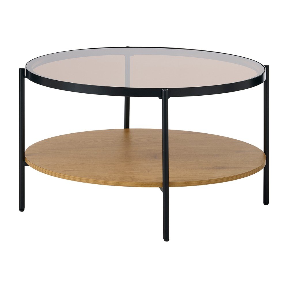 Okrągły stolik ze szklanym blatem w naturalnym kolorze ø 84 cm Hassel – Unique Furniture