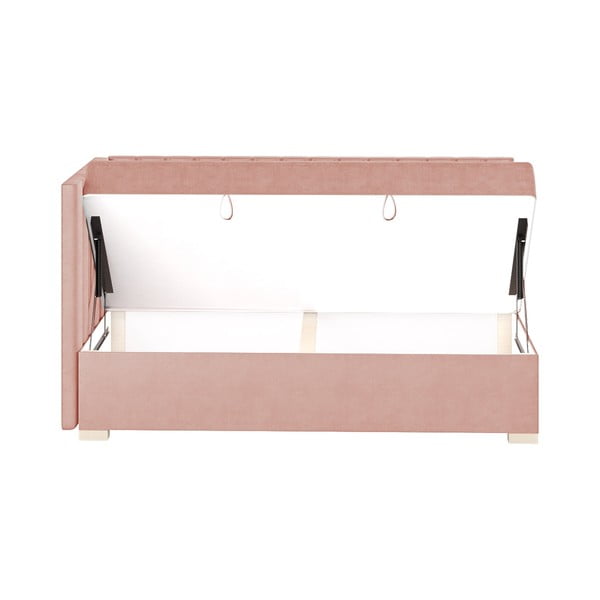 Różowe narożne łóżko dziecięce ze schowkiem i materacem 90x200 cm Snugi – Ghado-image-4