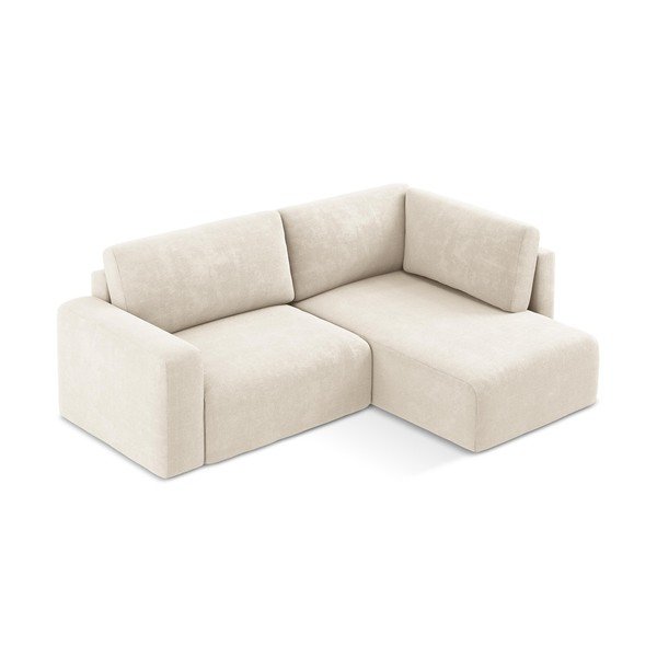 Kremowy rozkładany/ze schowkiem narożnik z tkaniny szenilowej (prawostronny/w kształcie litery L) Kona – Makamii-image-3