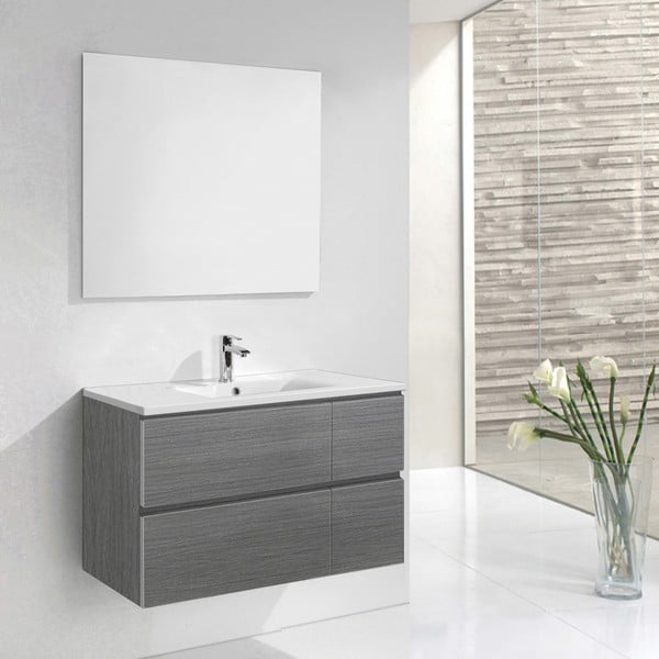 Szafka do łazienki z umywalką i lustrem Monza, odcień szarości, 120 cm