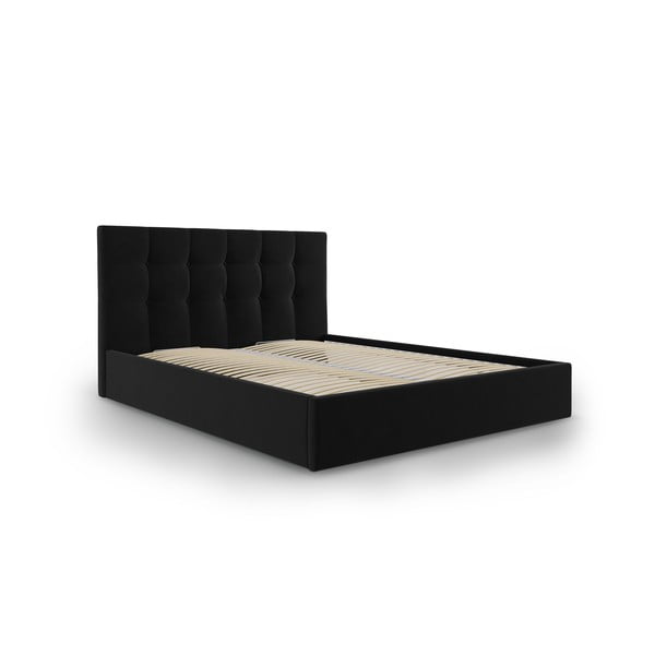 Czarne aksamitne łóżko dwuosobowe Mazzini Beds Nerin, 160x200 cm