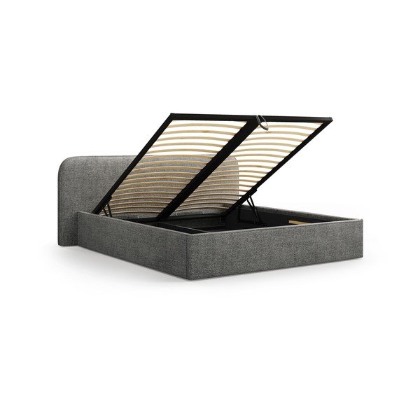 Ciemnoszare tapicerowane łóżko dwuosobowe ze schowkiem i stelażem 160x200 cm Elizabeth – Micadoni -image-2