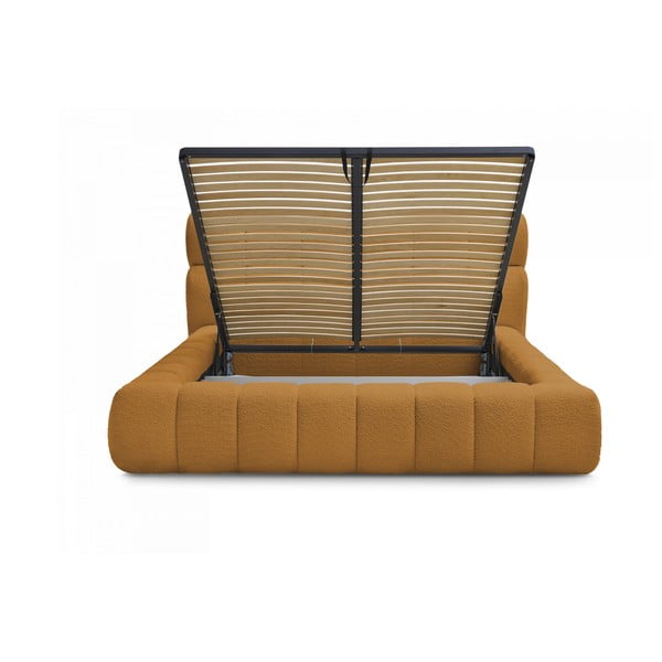 Musztardowe tapicerowane łóżko dwuosobowe ze schowkiem i stelażem 160x200 cm Mont Blanc – Bobochic Paris-image-3
