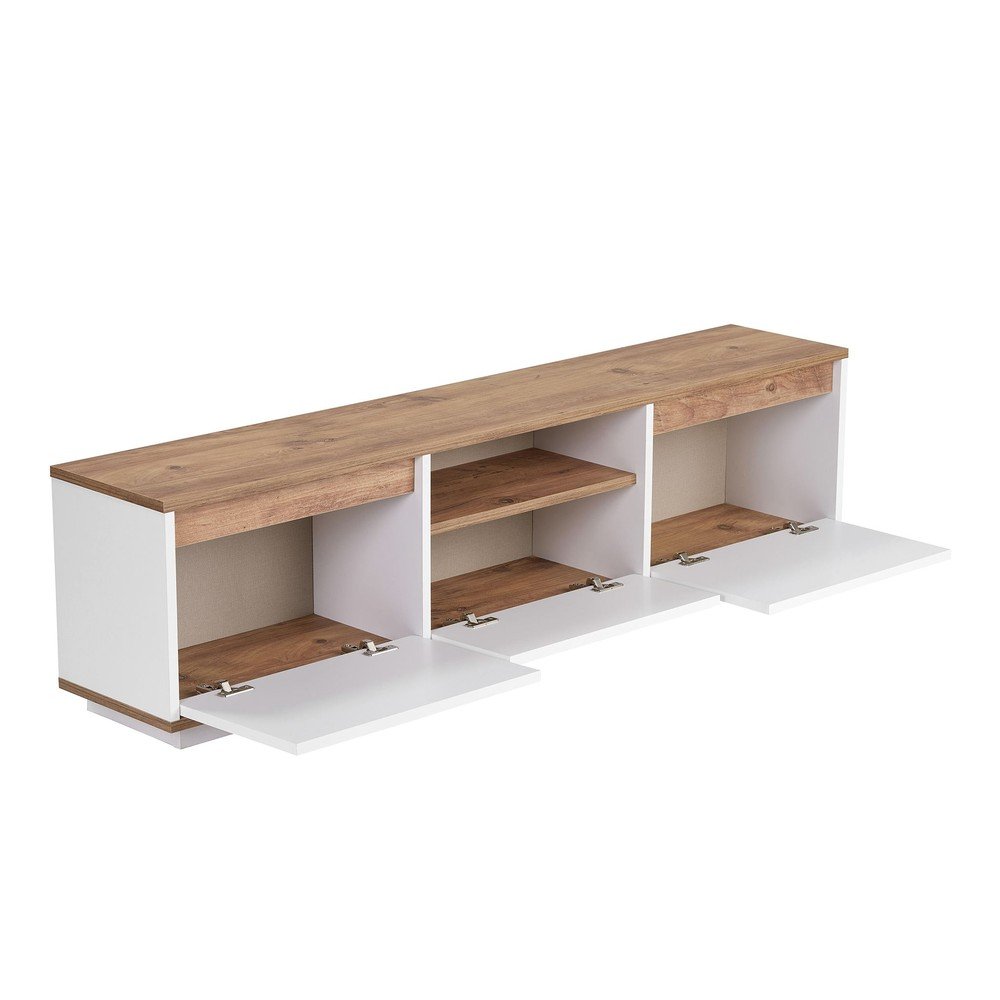 Biała/w naturalnym kolorze szafka pod TV w dekorze sosny 160x42x30 cm Sentinel – Kalune Design (zdjęcie 5)