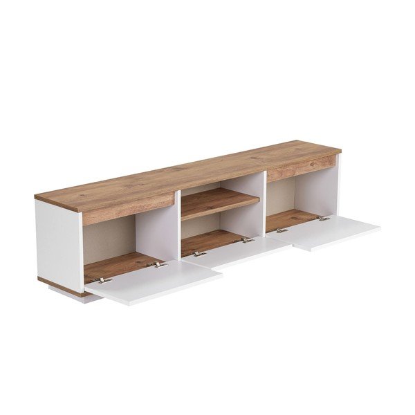 Biała/w naturalnym kolorze szafka pod TV w dekorze sosny 160x42x30 cm Sentinel – Kalune Design-image-4