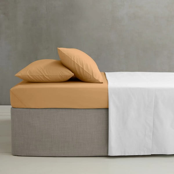 Żółtopomarańczowe prześcieradło z perkalu z gumką 90x190 cm Easy Iron Percale – Catherine Lansfield-image-1