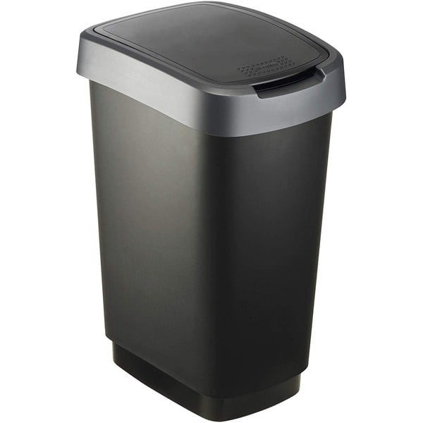 Srebrno-czarny kosz na śmieci z plastiku z recyklingu 25 l Twist – Rotho