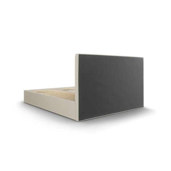 Beżowe tapicerowane łóżko dwuosobowe ze schowkiem ze stelażem 180x200 cm Juniper – Mazzini Beds-image-4