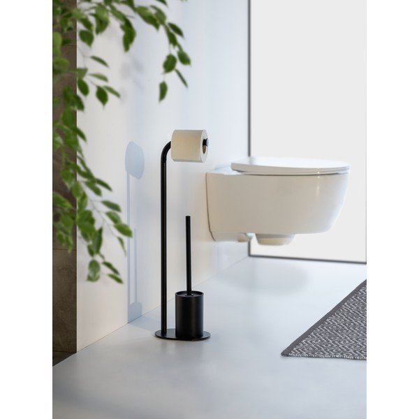 Czarny stalowy stojak na papier toaletowy ze szczotką Levante – Wenko-image-1