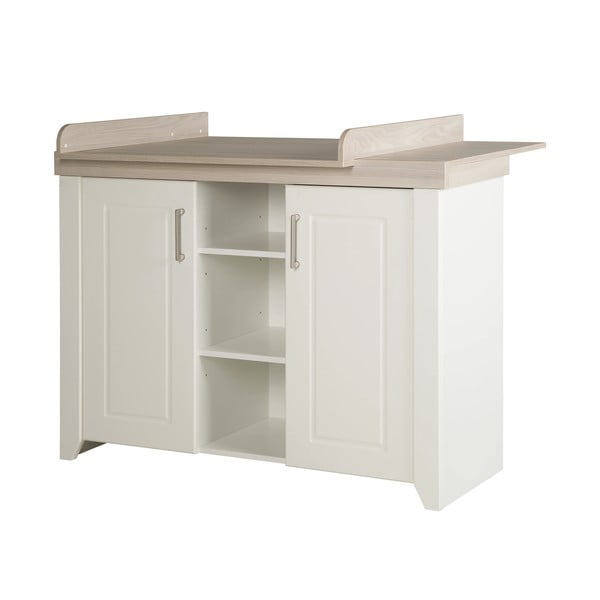 Biała niska komoda dziecięca w dekorze wiązu z przewijakiem 120x98 cm Felicia – Roba