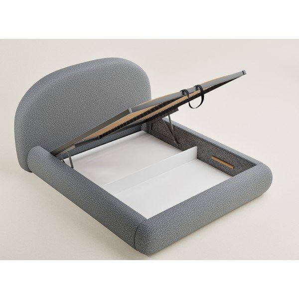 Szare tapicerowane łóżko dwuosobowe ze schowkiem ze stelażem 140x200 cm Maumere – Maison de Rêve-image-3