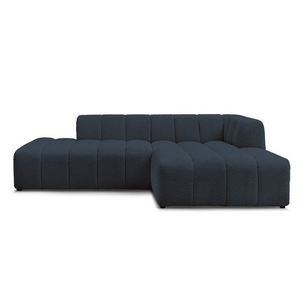 Ciemnoniebieski narożnik z materiału bouclé (prawostronny/z szezlongiem) Annecy – Bobochic Paris