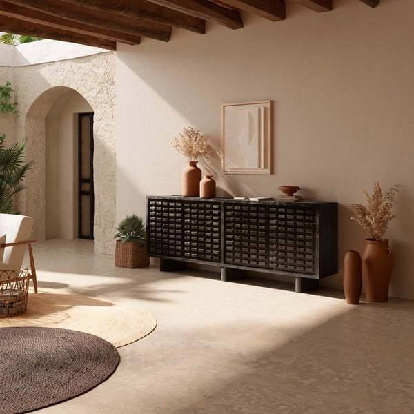 Czarna komoda z litego drewna mango 200x80x40 cm Inaya – MOME-image-1