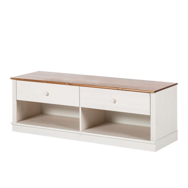 Biała szafka pod TV z litego drewna sosnowego 137x47 cm Anita – Støraa-image-2