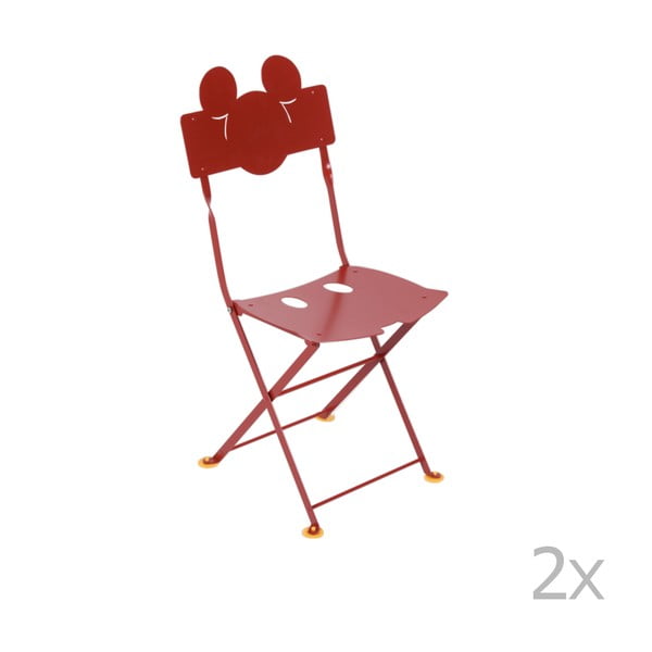 Komplet 2 czerwonych dziecięcych metalowych krzeseł ogrodowych Fermob Bistro Mickey Junior