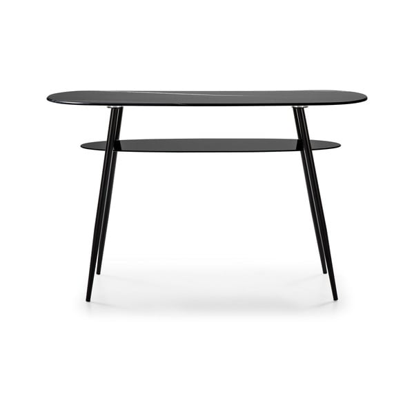 Czarna konsola ze szklanym blatem w dekorze marmuru Marckeric Alina-image-2