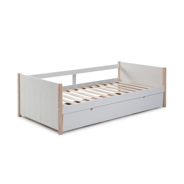 Biało-naturalne łóżko dziecięce z drewna sosnowego z wysuwanym łóżkiem 90x190 cm Kiara – Marckeric