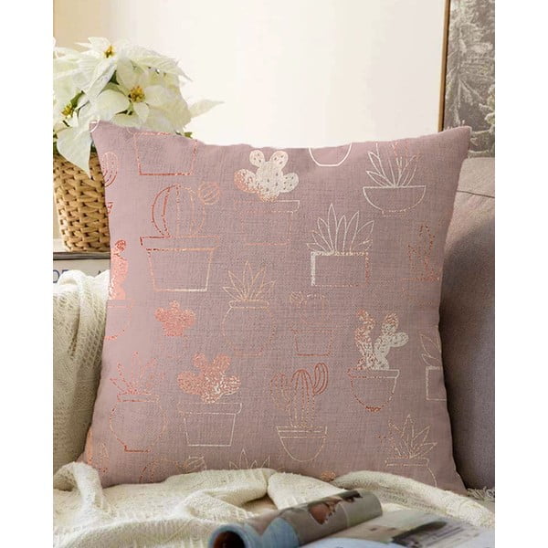 Różowa poszewka na poduszkę z domieszką bawełny Minimalist Cushion Covers Succulent, 55x55 cm