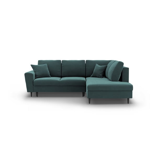 Morski aksamitny rozkładany narożnik ze schowkiem (prawostronny/w kształcie litery L) Kyoto – Cosmopolitan Design