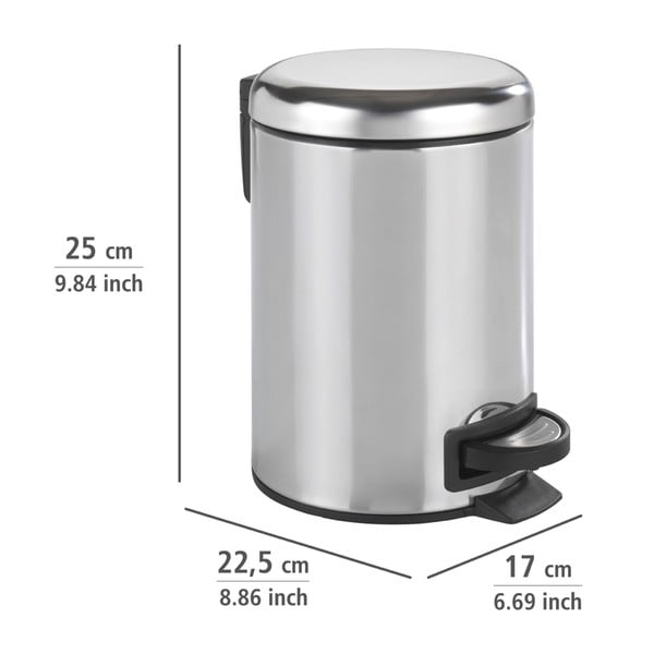 Kosz na śmieci z pedałem w srebrnym kolorze Wenko Leman Shiny, 3 l-image-3