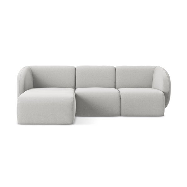 Jasnoszary aksamitny narożnik (lewostronny/z szezlongiem) Lani – Makamii