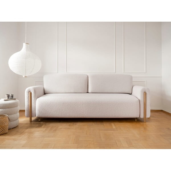 Beżowa/kremowa rozkładana/ze schowkiem sofa z materiału bouclé 244 cm Arcadova – ELTAP-image-1