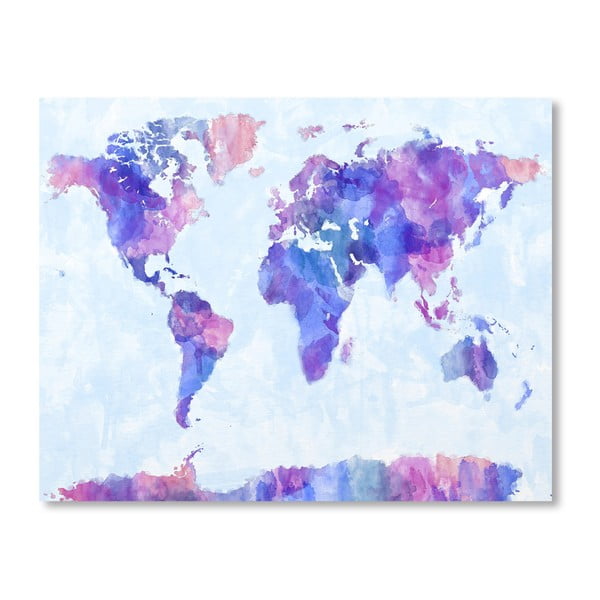 Plakat z niebiesko-fioletową mapą świata Americanflat World, 60x42 cm