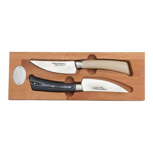 Zestaw 2 noży ze stali nierdzewnej w drewnianym pudełku Jean Dubost