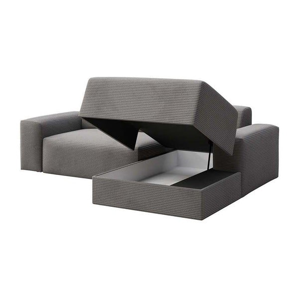 Szary sztruksowy rozkładany narożnik ze schowkiem (prawostronny/z szezlongiem) Villet – Rodier-image-3