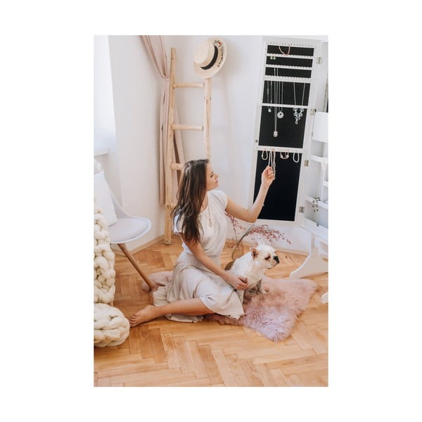 Lustro stojące w białej ramie ze schowkiem na biżuterię z podświetleniem LED Bonami Essentials Bien-image-1