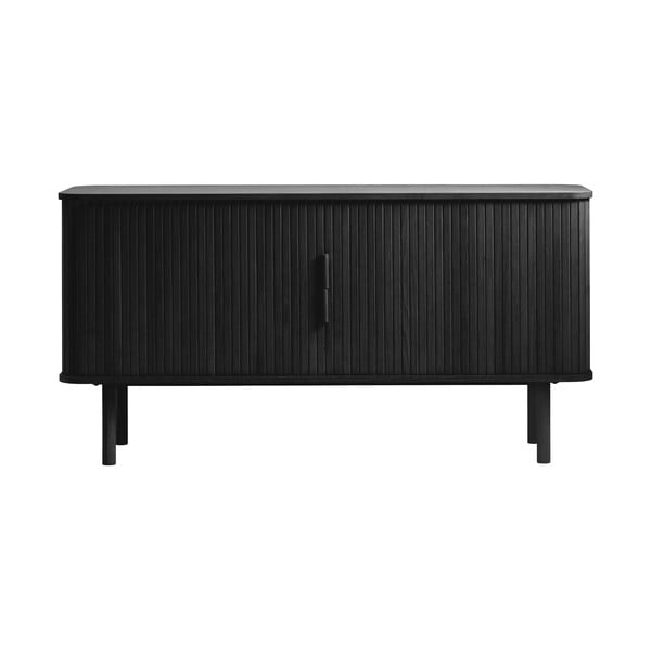 Czarna niska komoda w dekorze dębu z drzwiami przesuwnymi 76x160 cm Cavo – Unique Furniture