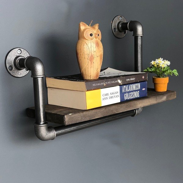 Drewniana półka z metalowymi rurami Boruraf Angela-image-2