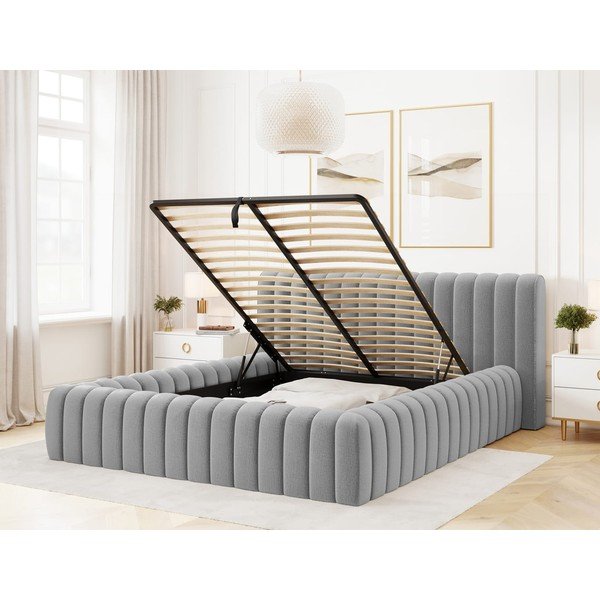 Jasnoszare tapicerowane łóżko dwuosobowe ze schowkiem ze stelażem 140x200 cm Carilla – ELTAP-image-2