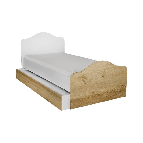 Biało-naturalne łóżko jednoosobowe ze schowkiem 90x190 cm Kanguru – Kalune Design