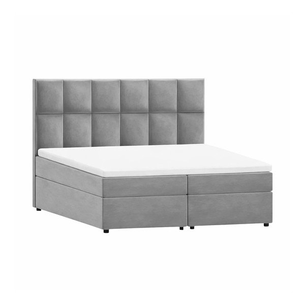 Jasnoszare łóżko boxspring ze schowkiem 200x200 cm Flip – Ropez