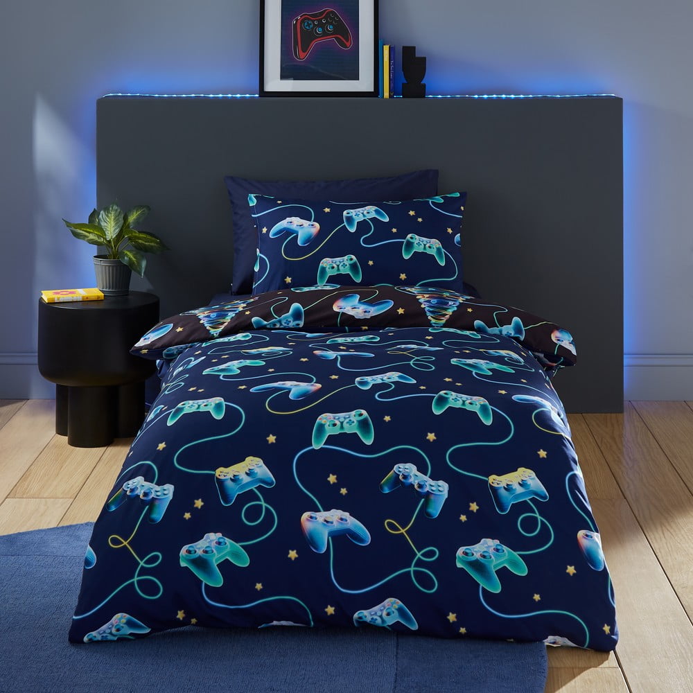 Czarno-niebieska pościel dwuosobowa 200x200 cm Christmas Gamer – Catherine Lansfield (zdjęcie 3)
