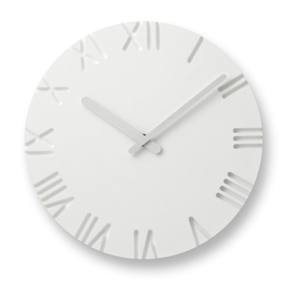Biały zegar z cyframi rzymskimi Lemnos Clock Carved, ⌀ 24 cm