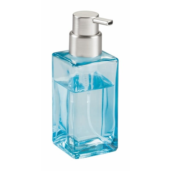 Niebieski szklany dozownik do mydła z elementem w kolorze srebra InterDesign