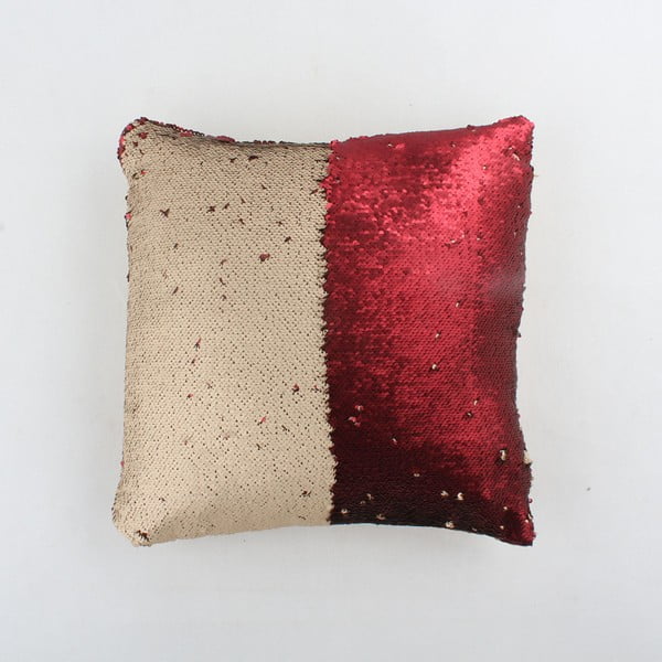 Beżowo-czerwona poduszka z cekinami Dakls, 40x40 cm