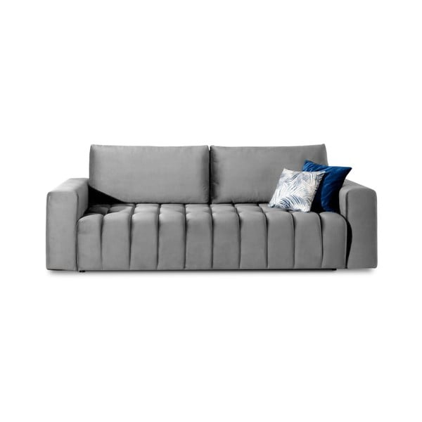 Jasnoszara aksamitna rozkładana/ze schowkiem sofa 247 cm Lazaro – ELTAP