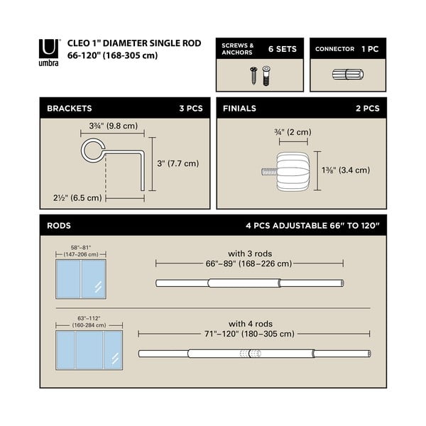 Stalowy regulowany karnisz w kolorze matowego złota 168 - 305 cm Cleo – Umbra-image-3