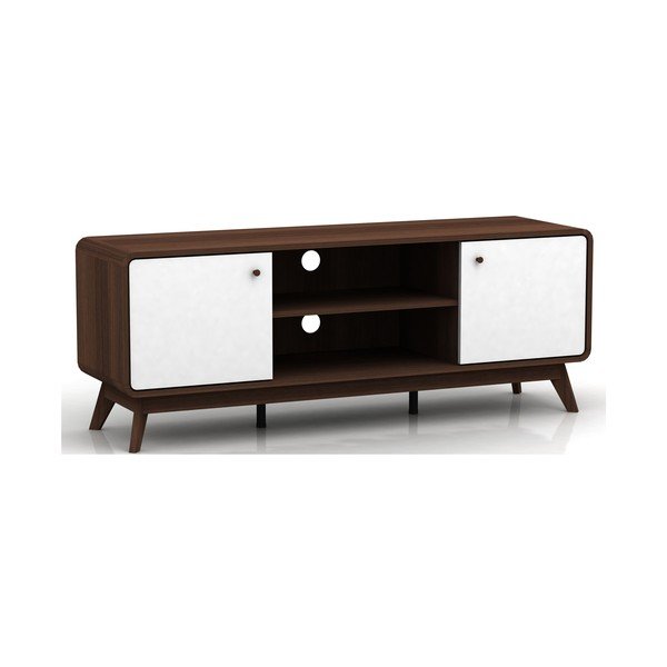 Biało-brązowa szafka pod TV w dekorze orzecha 140x53 cm Caitlin – Støraa-image-2