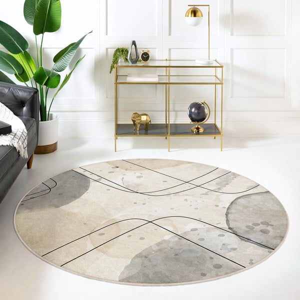 Beżowy okrągły dywan odpowiedni do prania ø 120 cm Simple Lines – Mila Home-image-4